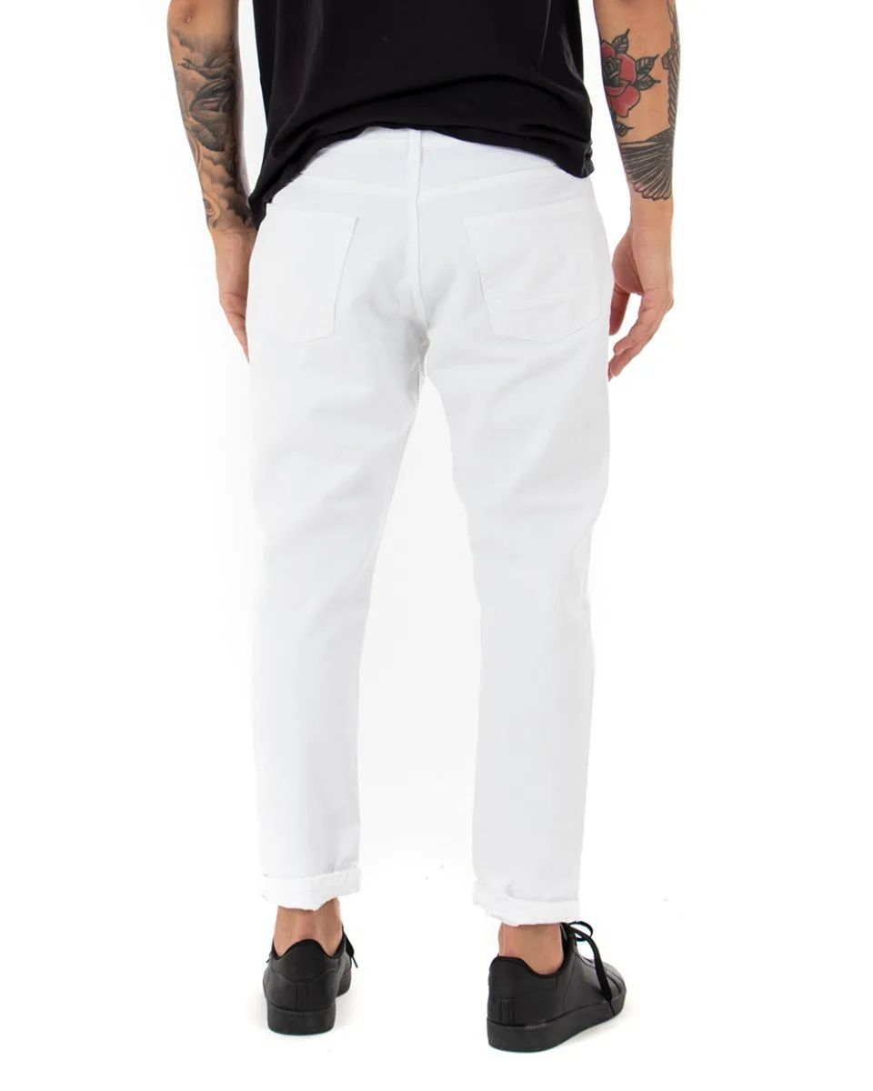 Pantaloni Jeans Uomo Loose Fit Bianco Con Rotture Cinque Tasche Casual GIOSAL-P4091A