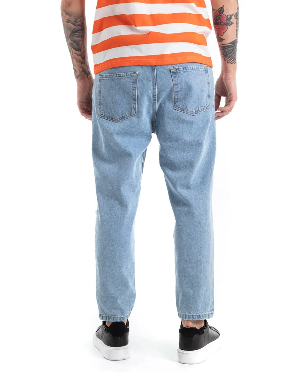 Pantaloni Jeans Uomo Loose Fit Denim Chiaro Stone Washed Cinque Tasche GIOSAL-P5285A