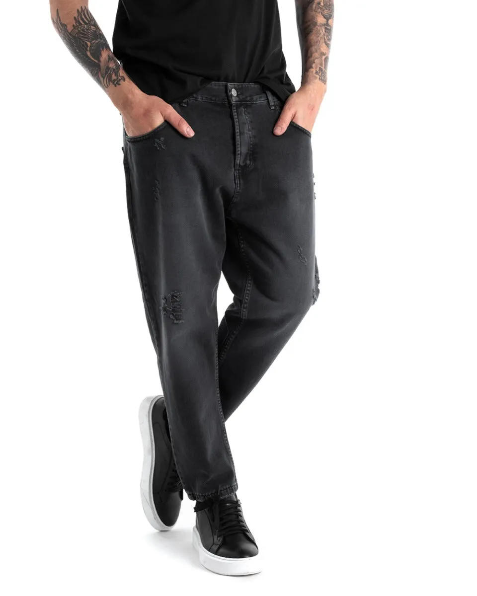 Pantaloni Jeans Uomo Loose Fit Denim Nero Stone Washed Cinque Tasche GIOSAL-P5278A