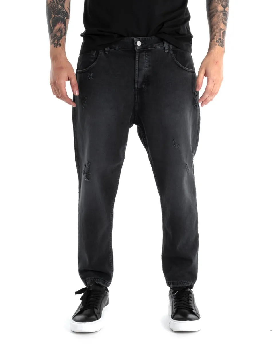 Pantaloni Jeans Uomo Loose Fit Denim Nero Stone Washed Cinque Tasche GIOSAL-P5278A