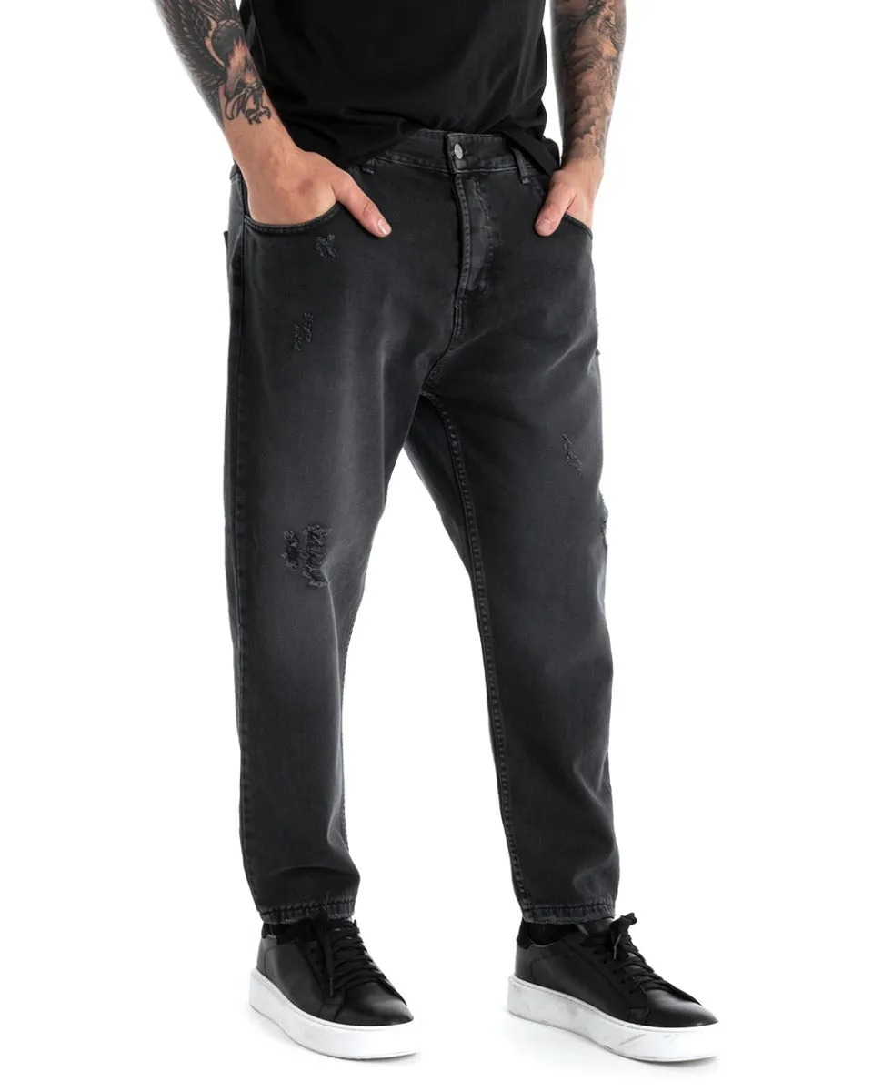 Pantaloni Jeans Uomo Loose Fit Denim Nero Stone Washed Cinque Tasche GIOSAL-P5278A