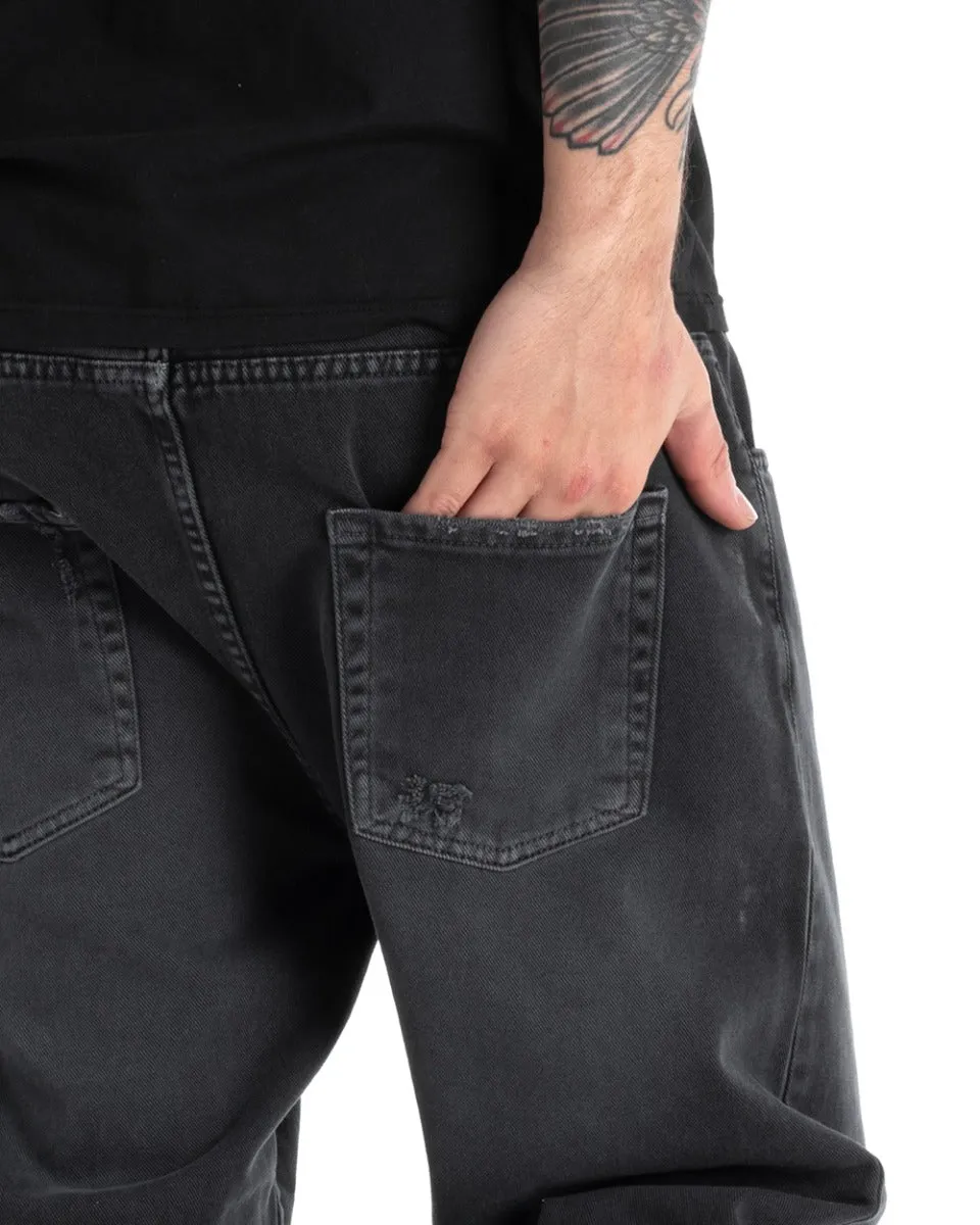 Pantaloni Jeans Uomo Loose Fit Denim Nero Stone Washed Cinque Tasche GIOSAL-P5278A