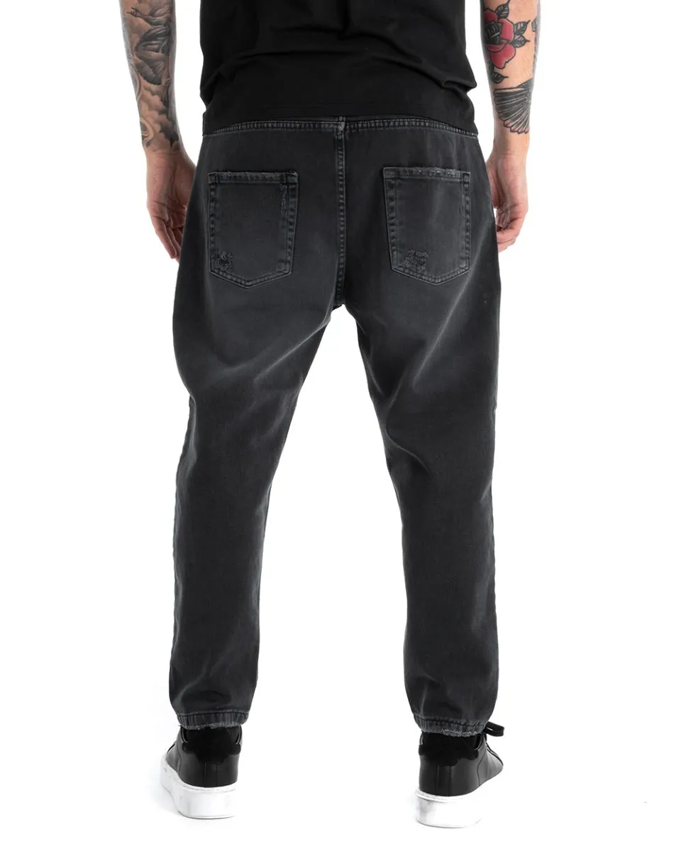 Pantaloni Jeans Uomo Loose Fit Denim Nero Stone Washed Cinque Tasche GIOSAL-P5278A