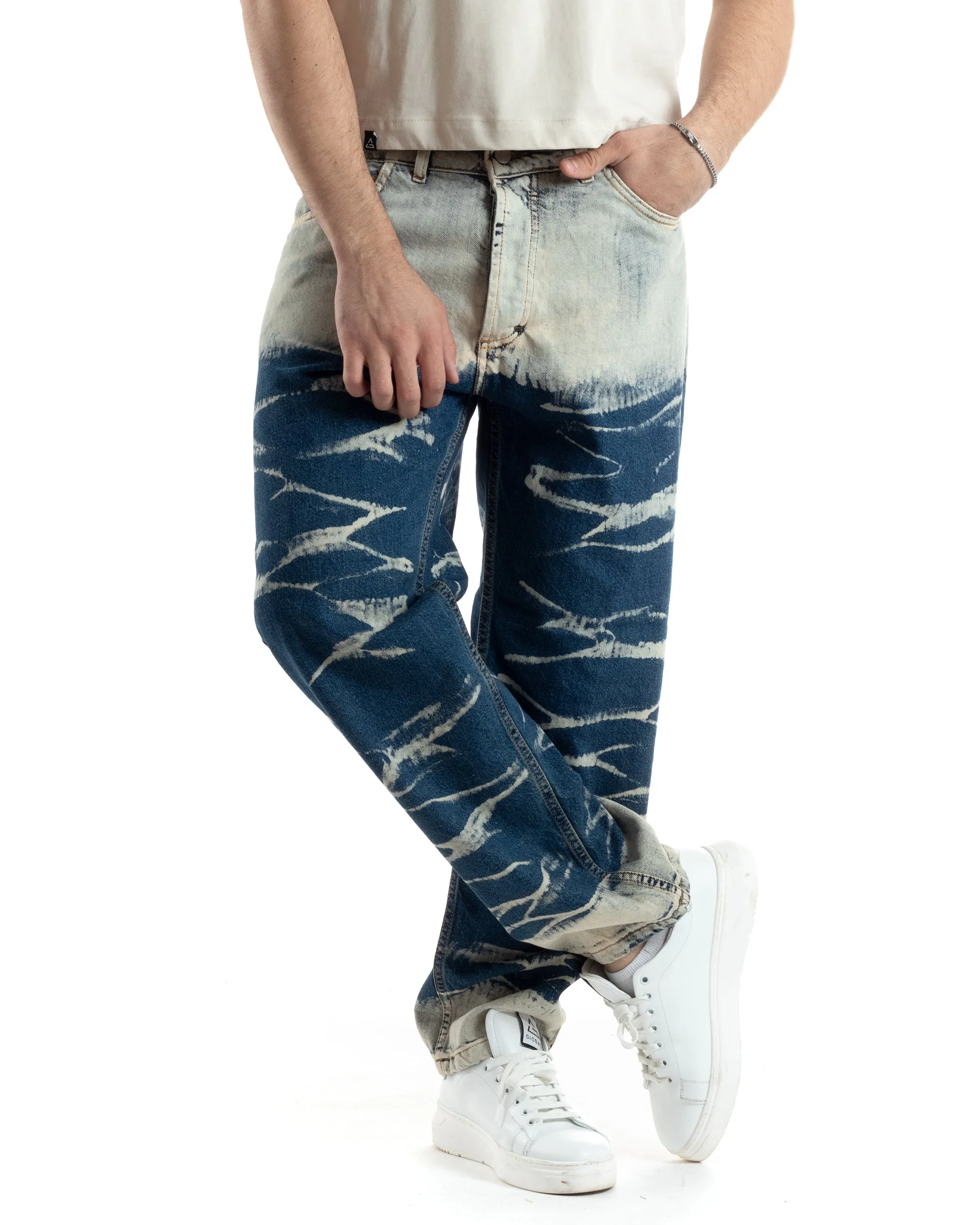 Pantaloni Uomo Jeans Baggy Sabbiato Tie-Dye Denim Fondo Largo Ampio GIOSAL-JS1018A