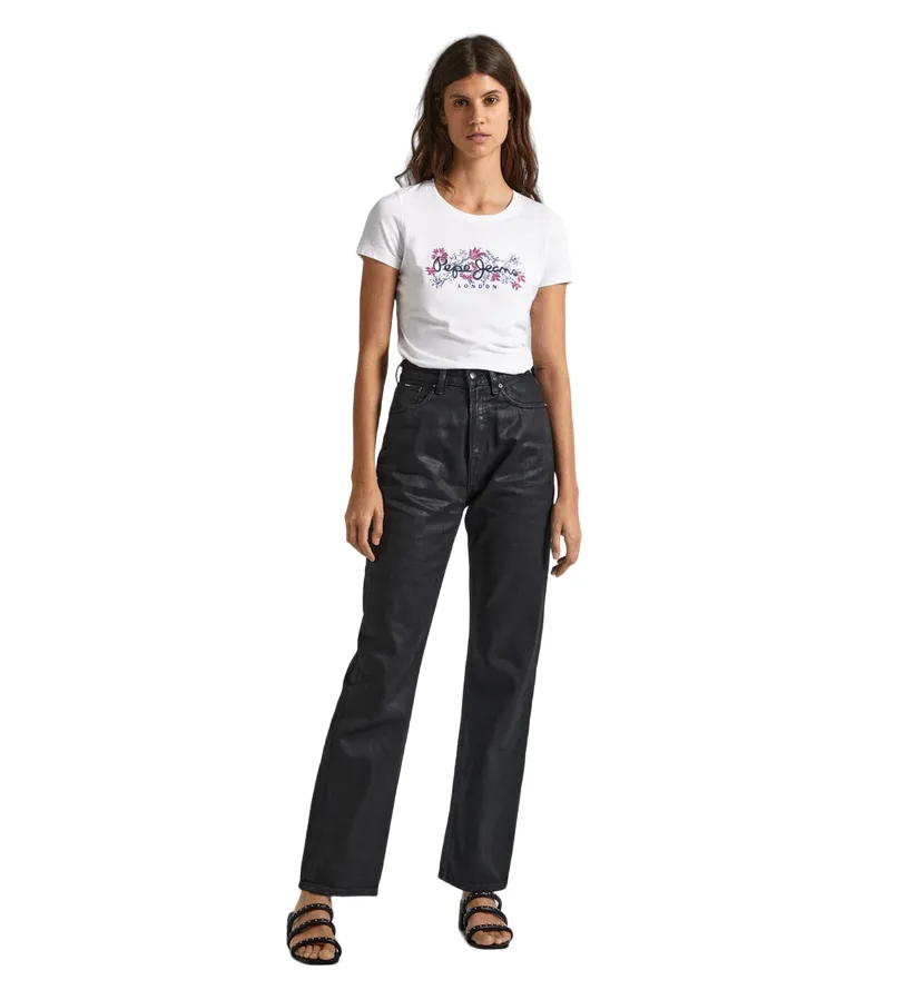 Pepe Jeans women's short sleeve t-shirt with Korina printed logo PL505834 800 white