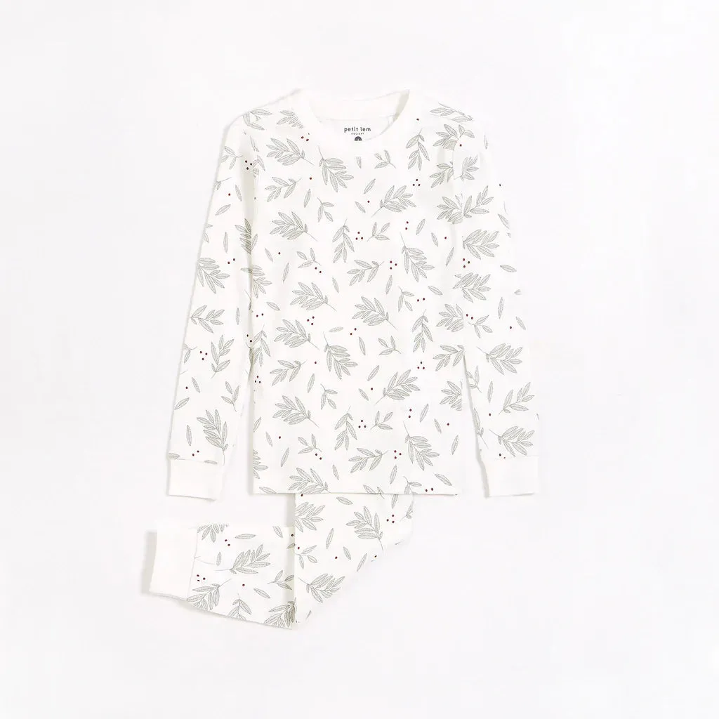 Petit Lem 2pc PJ Set w/Leaf Print _Off White 22HRS62418K-2