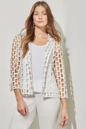 Plus Size Shirt Collar Jacket - Cage Cutout Woven