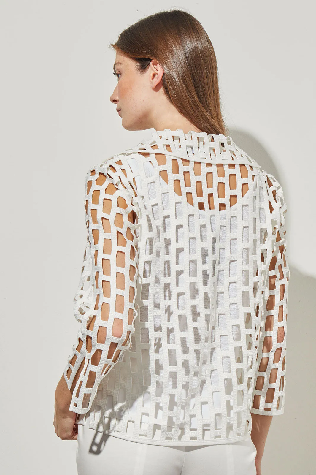 Plus Size Shirt Collar Jacket - Cage Cutout Woven