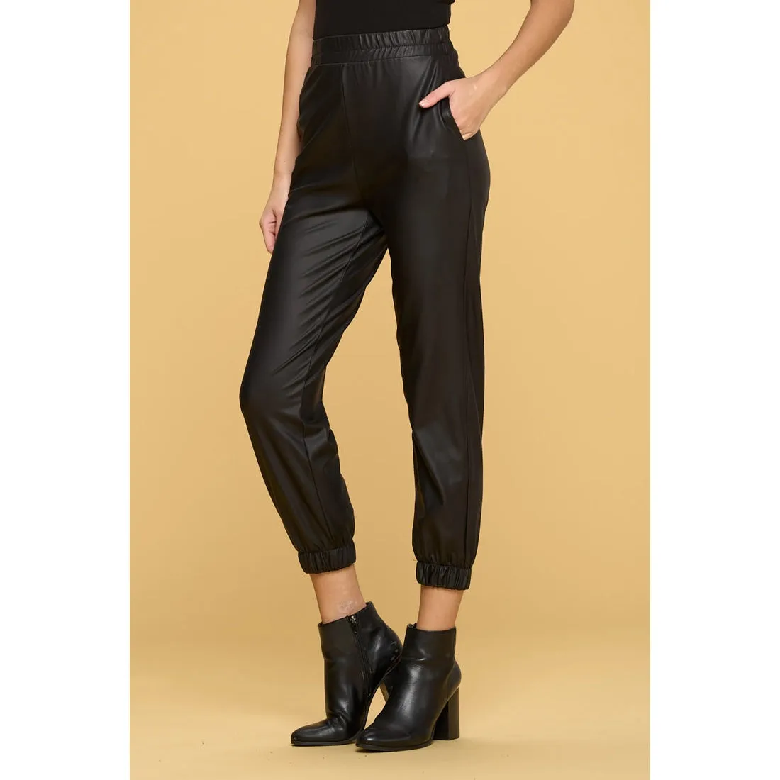 Renee C Faux Leather Joggers