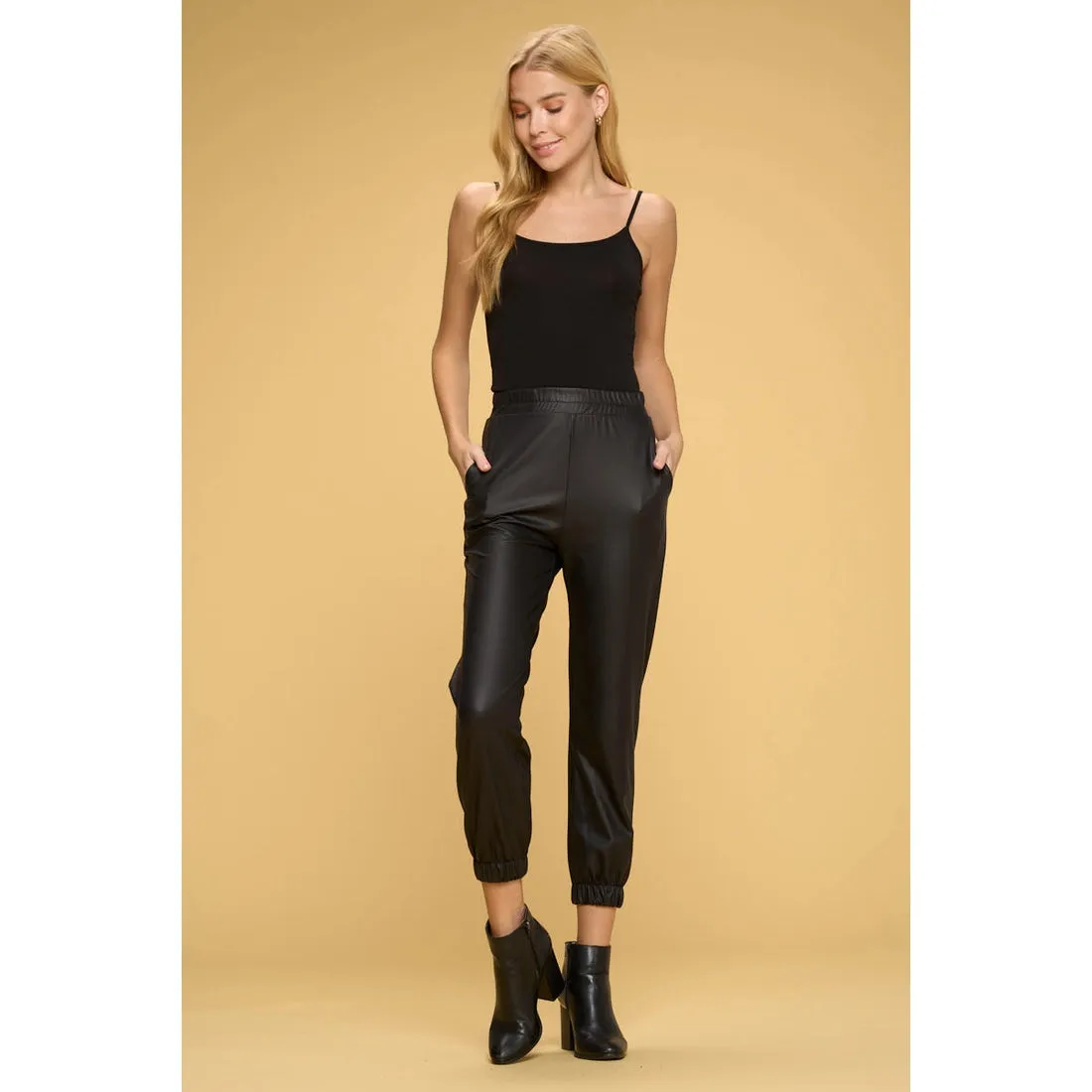 Renee C Faux Leather Joggers