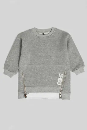 Shirt Hem Zip Details Kids Sweatshirt