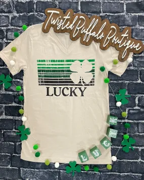 {STRIPES OF LUCK} Heather Cement V-Neck Tee