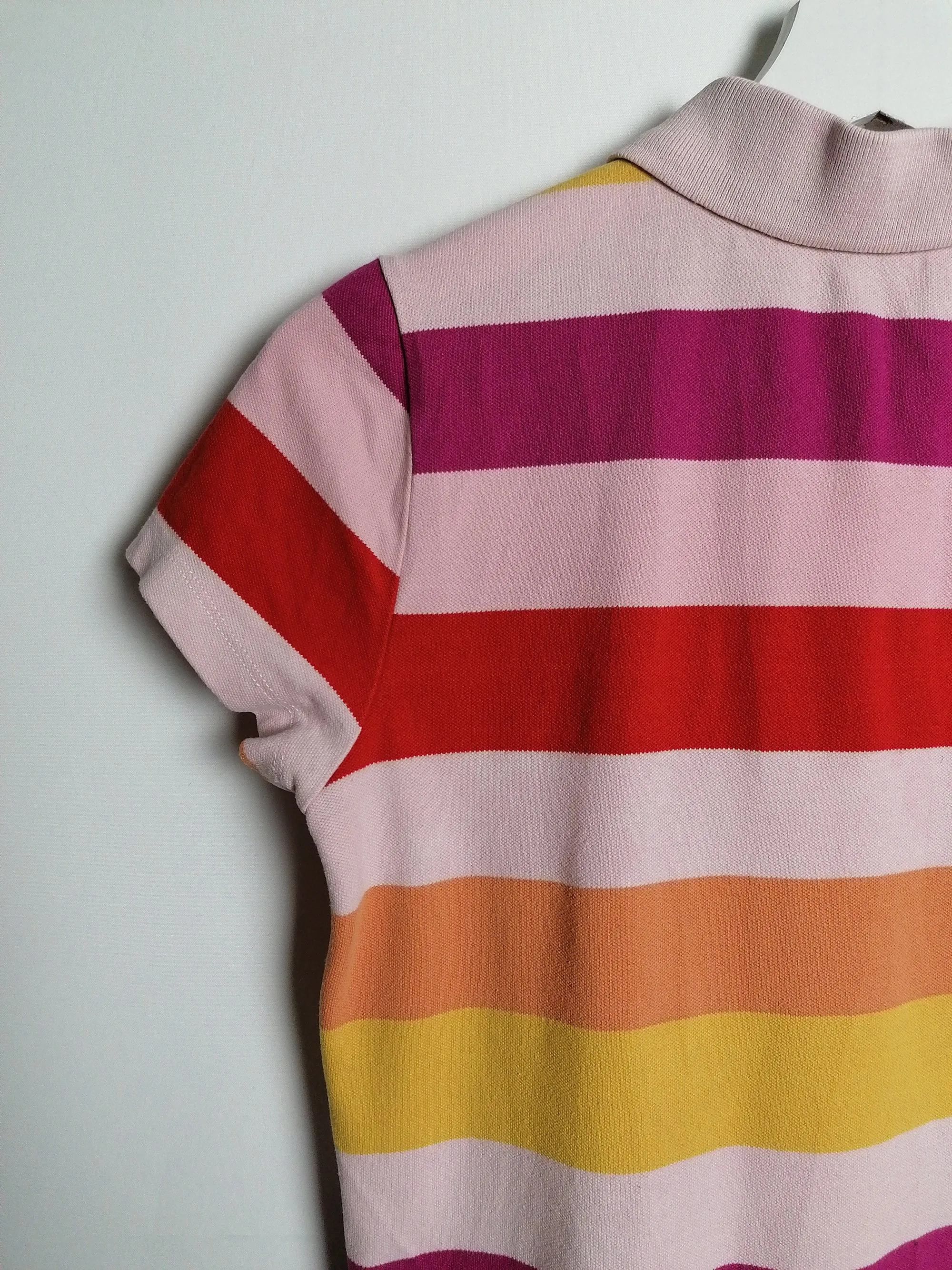 TOMMY Pink Orange Yellow Stripes Polo T-shirt - size S-M