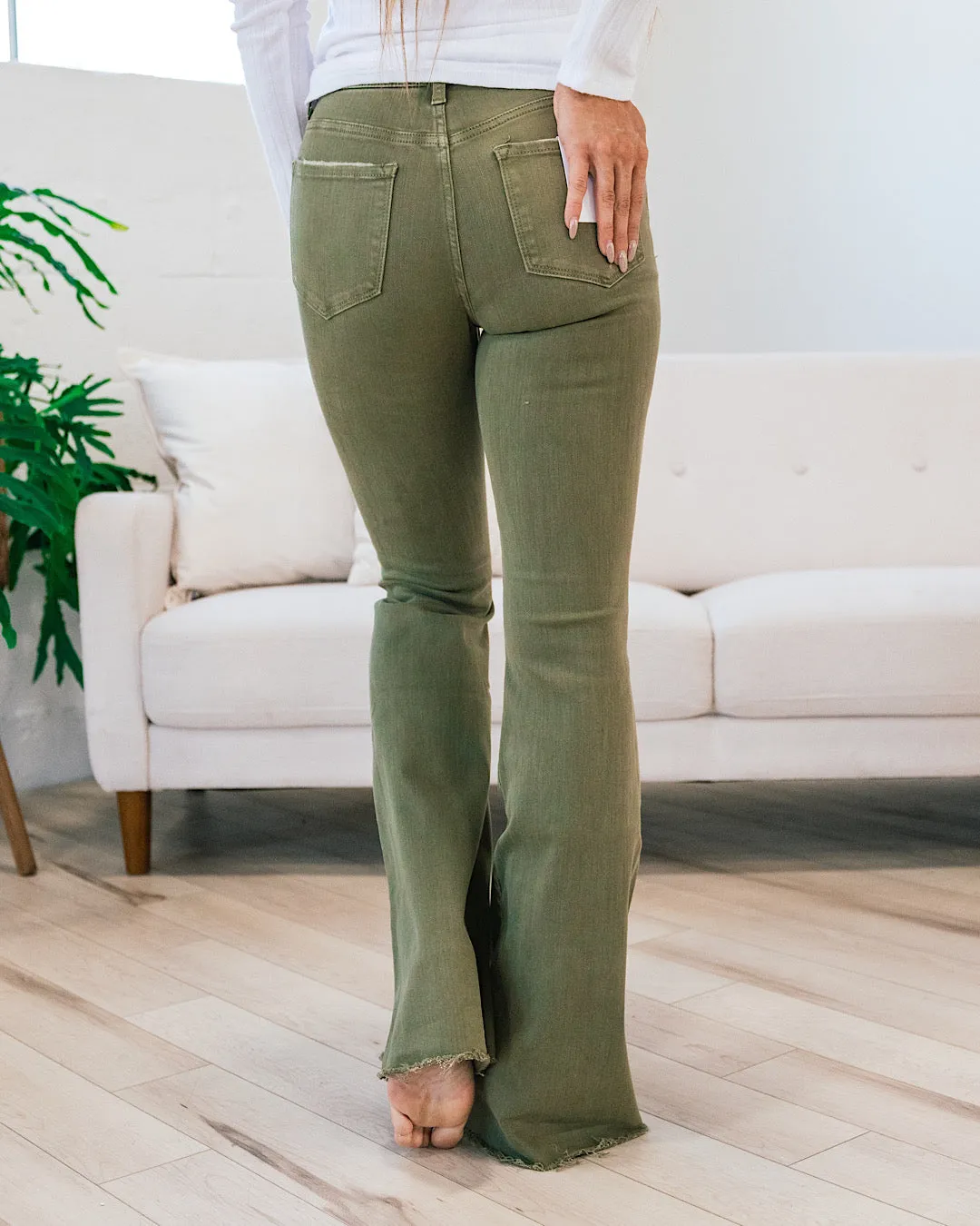 Vervet Devin Non Distressed Flare Jeans - Covert Green