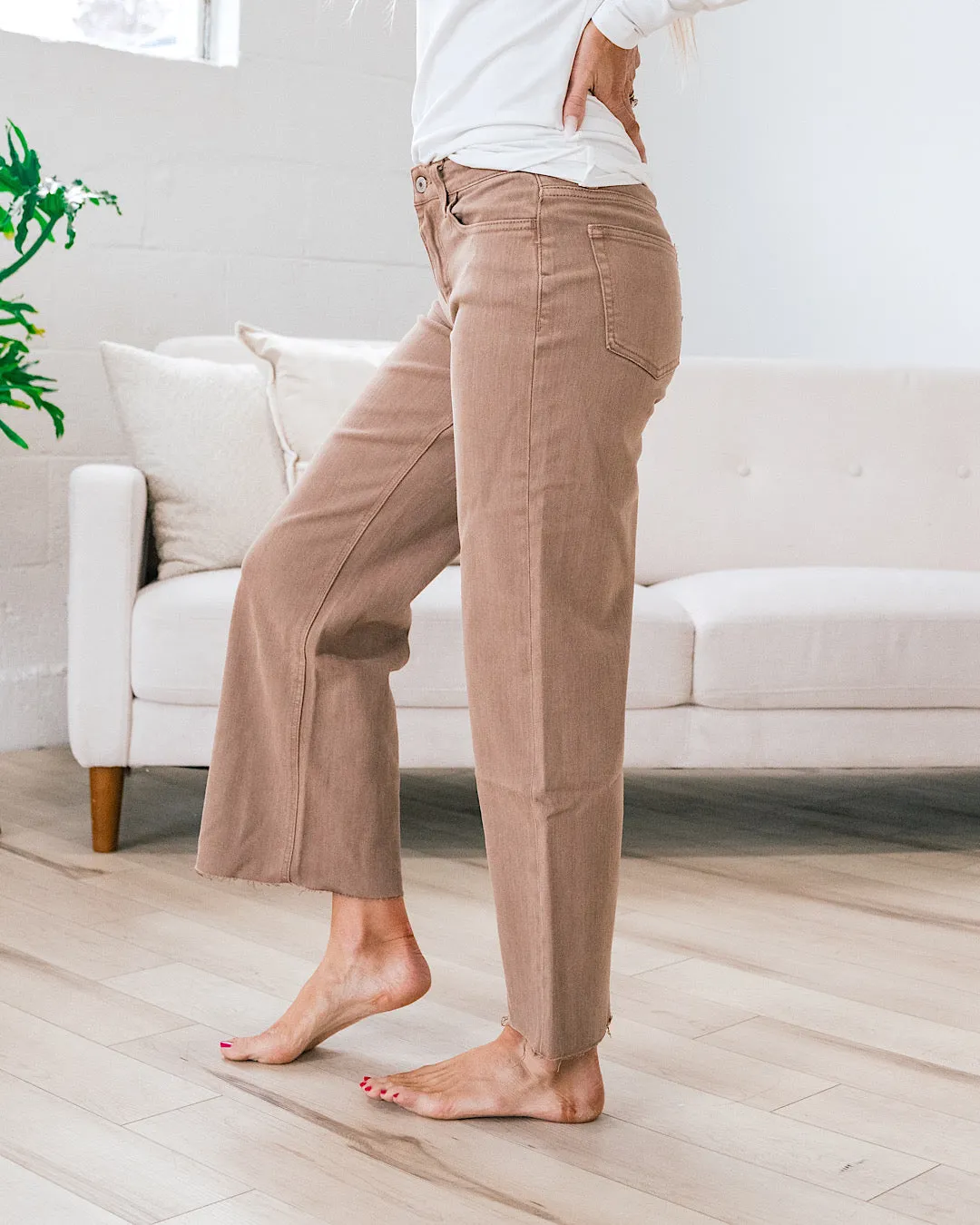 Vervet Skye Wide Leg Non Distressed Crop Jeans - Chocolate Malt