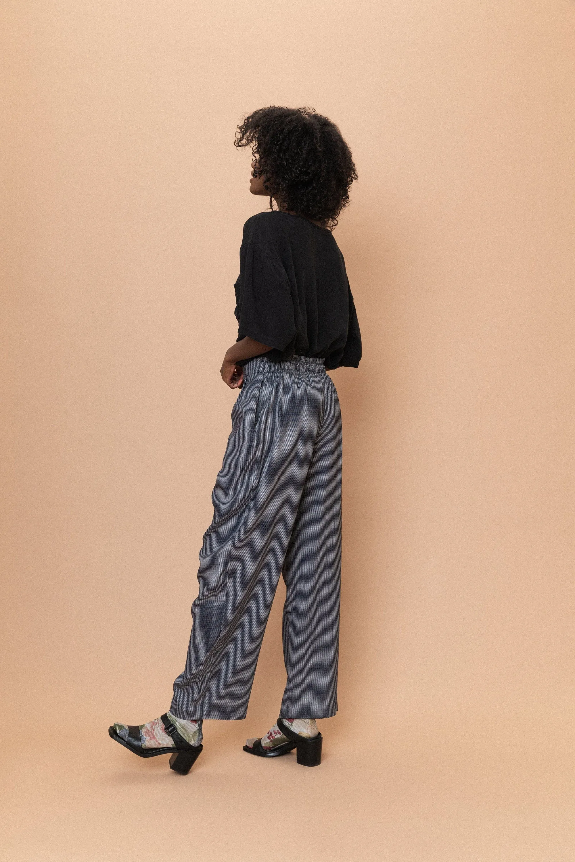 Vintage Navy Checkered Relaxed Pants (S/M)