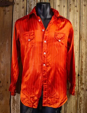 Vintage Striped Orange Satin Button Up Disco Shirt 70s XL