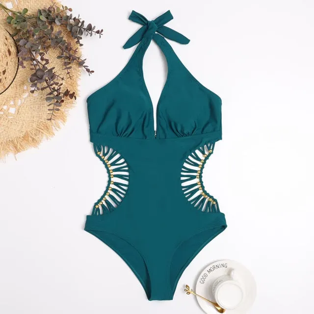 White One Piece Swimsuit Women Swimwear