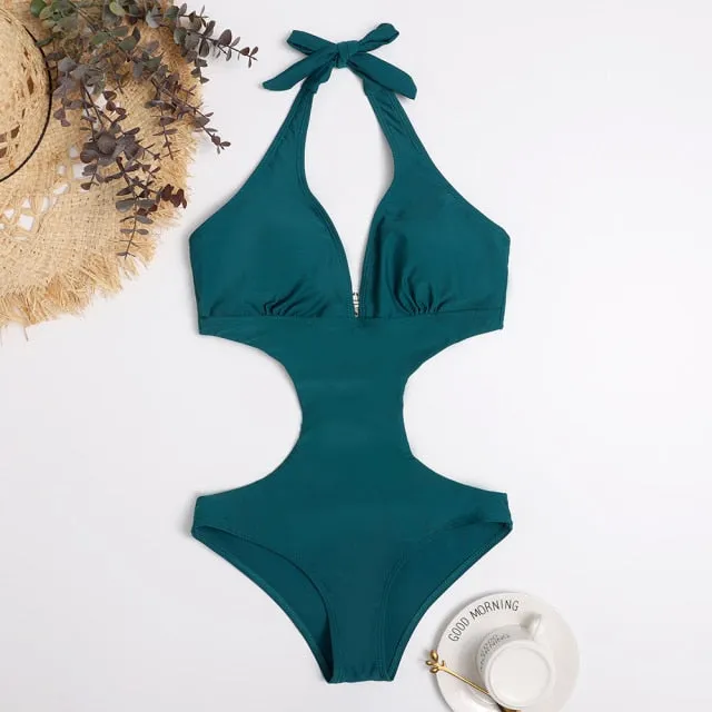 White One Piece Swimsuit Women Swimwear