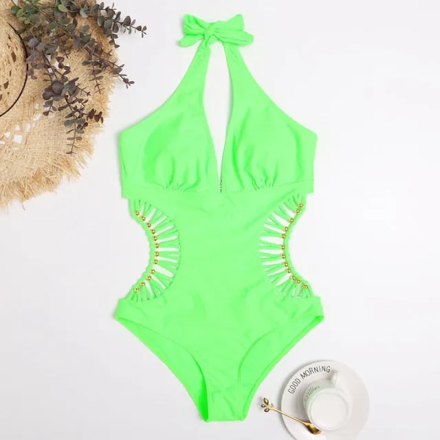 White One Piece Swimsuit Women Swimwear