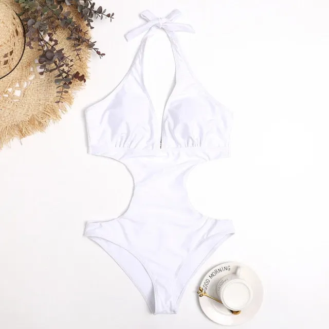 White One Piece Swimsuit Women Swimwear