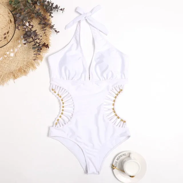 White One Piece Swimsuit Women Swimwear