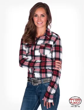 Women's Cowgirl Tuff - Red Plaid Sport Jersey Pullover Button-Up