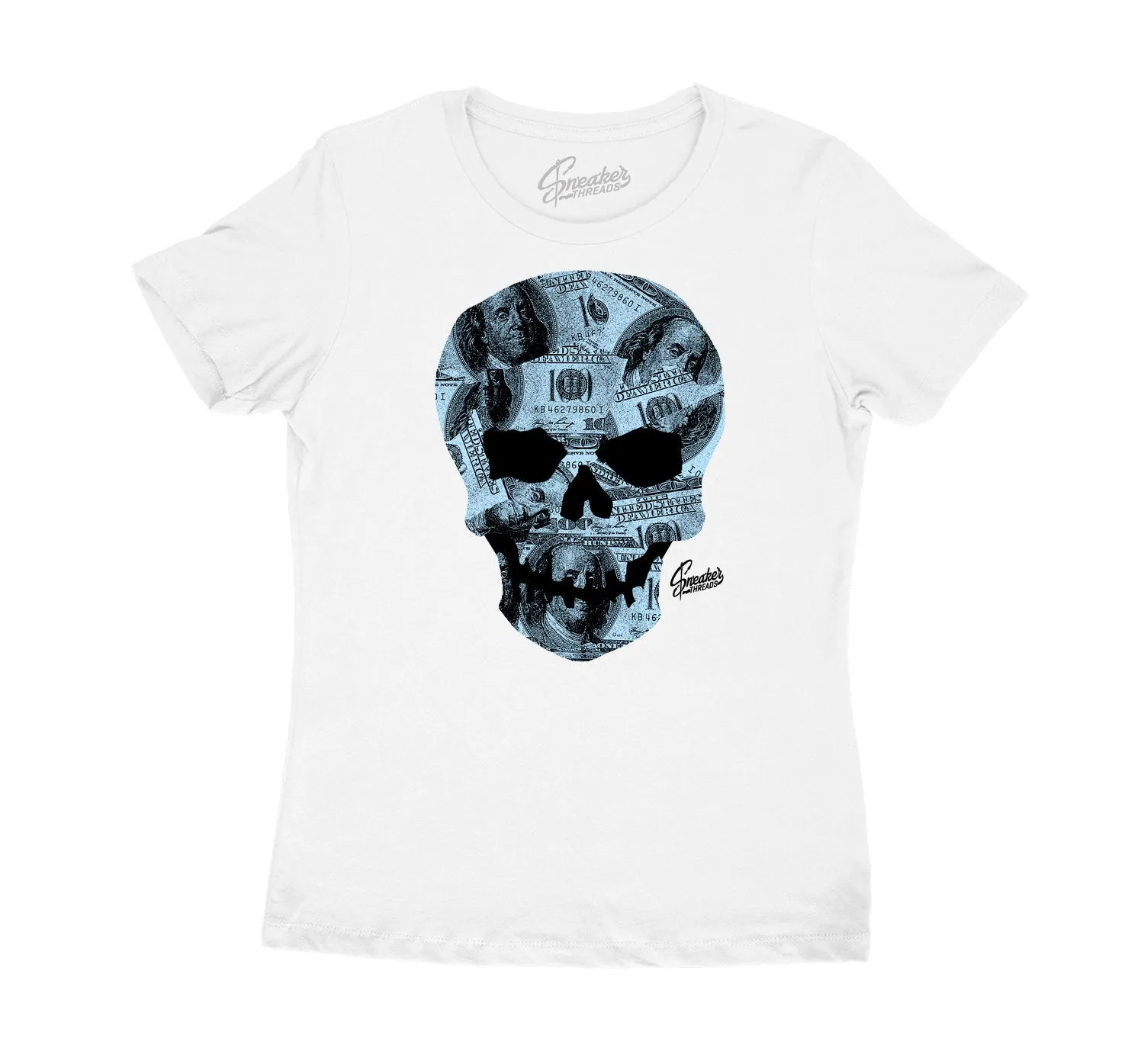 Womens Legend Blue 11 Shirt - Money Skull - White